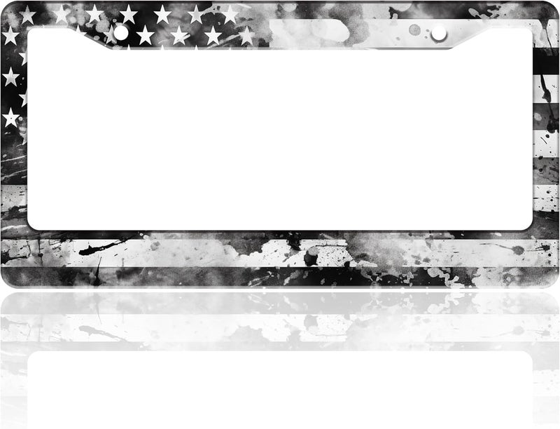 TINALUIN Vintage American Flag License Plate Frame USA Flag Stainless Steel License Plate Holder for Front or Rear Car Tags Funny for Car Decoration Accessories with Screws 6.3 X 12.2 in for Women Men - Image 1